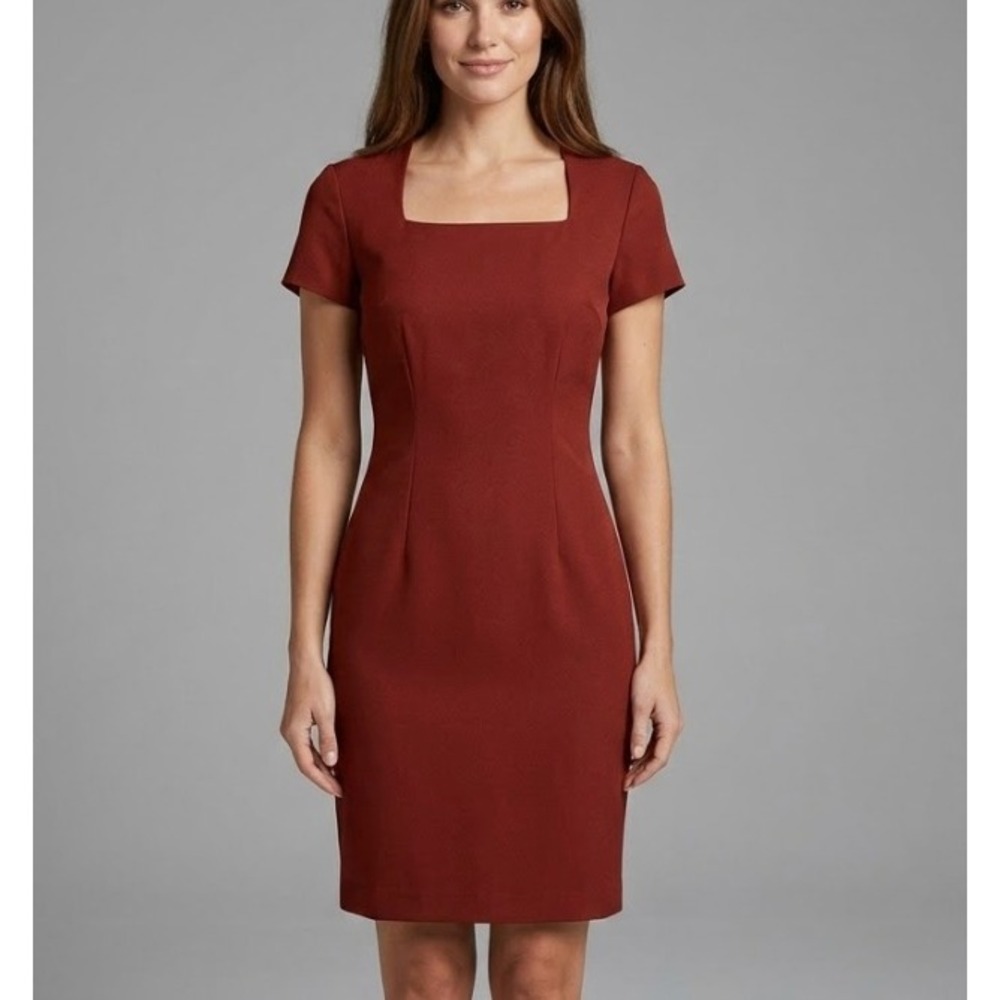 Newport News Dress Womens‎ PXS Burnt Orange Square Neck Sheath Mini Vtg Y2K 00s